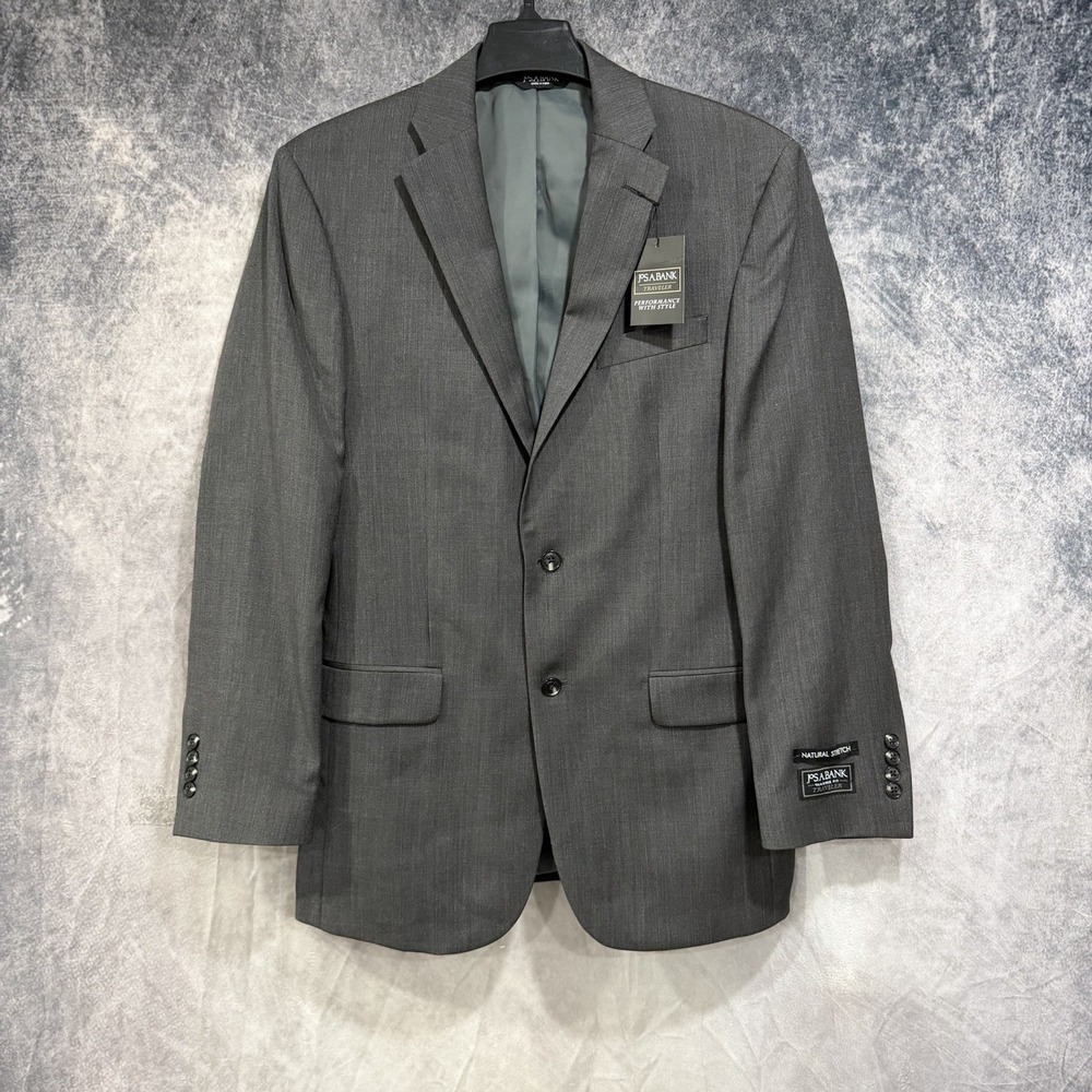 Jos A Bank Tailor Fit Men Gray 2 Button Suit Jacket 40L Performance Stretch